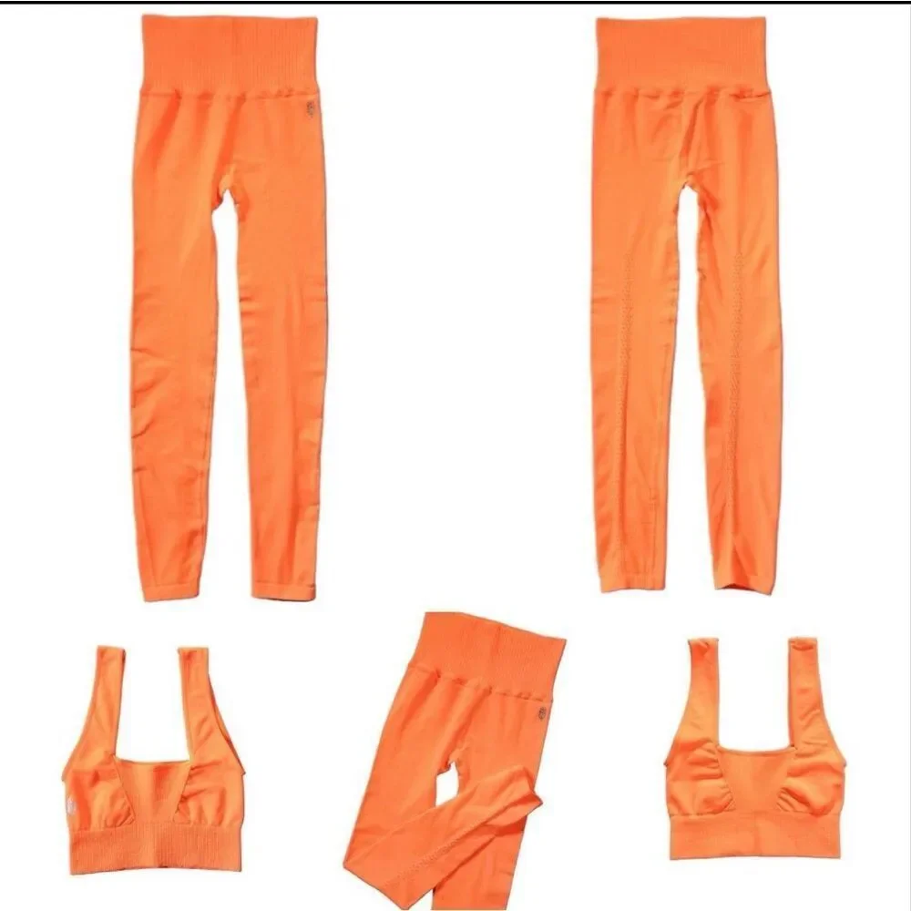 Free People Movement Good Karma Leggings & Square Neck Bra Set Neon Orange XS/S